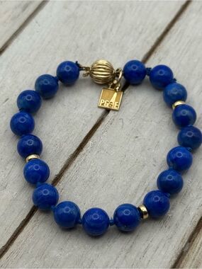 14k gold lapis lazuli Beaded Bracelet with 10k Gold clasp